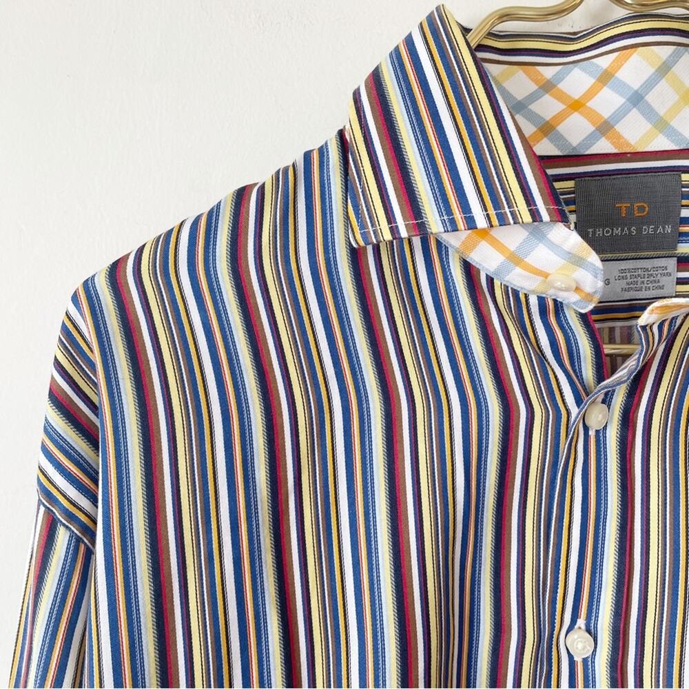 Thomas Dean Multicolored Striped Button Down Shir… - image 2